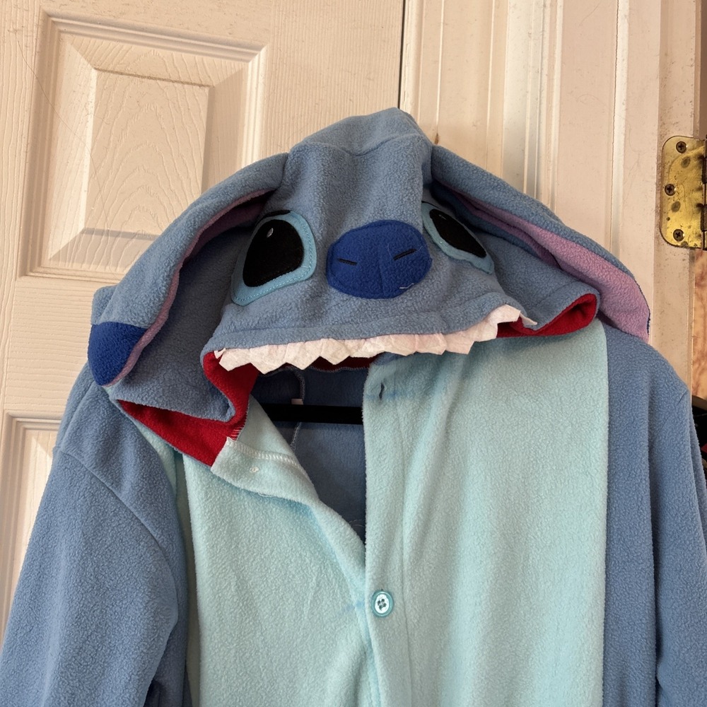 Disney Stitch Adult Blue Fleece One Piece Pajamas Costume Jumpsuit Womens Small - Picture 3 of 12